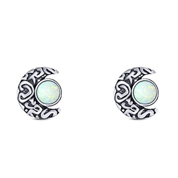 Moon Round Created White Opal Solid 925 Sterling Silver (6.6mm)